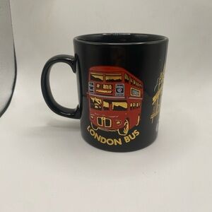 Kilncraft STL England Black, Red, And Gold London Bus Souvenir Coffee Cup Mug.